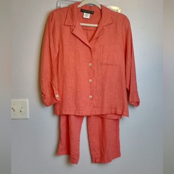 Harvé Benard Pants - HARVE BENARD Linen PINK 2PC SUIT SET Blazer Pants Small vintage